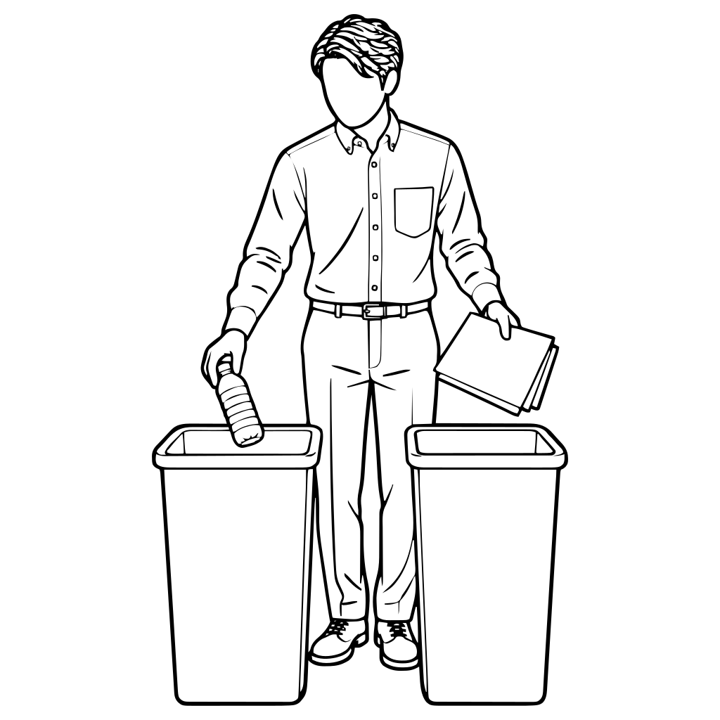 ごみを分別するのイラスト（線画）