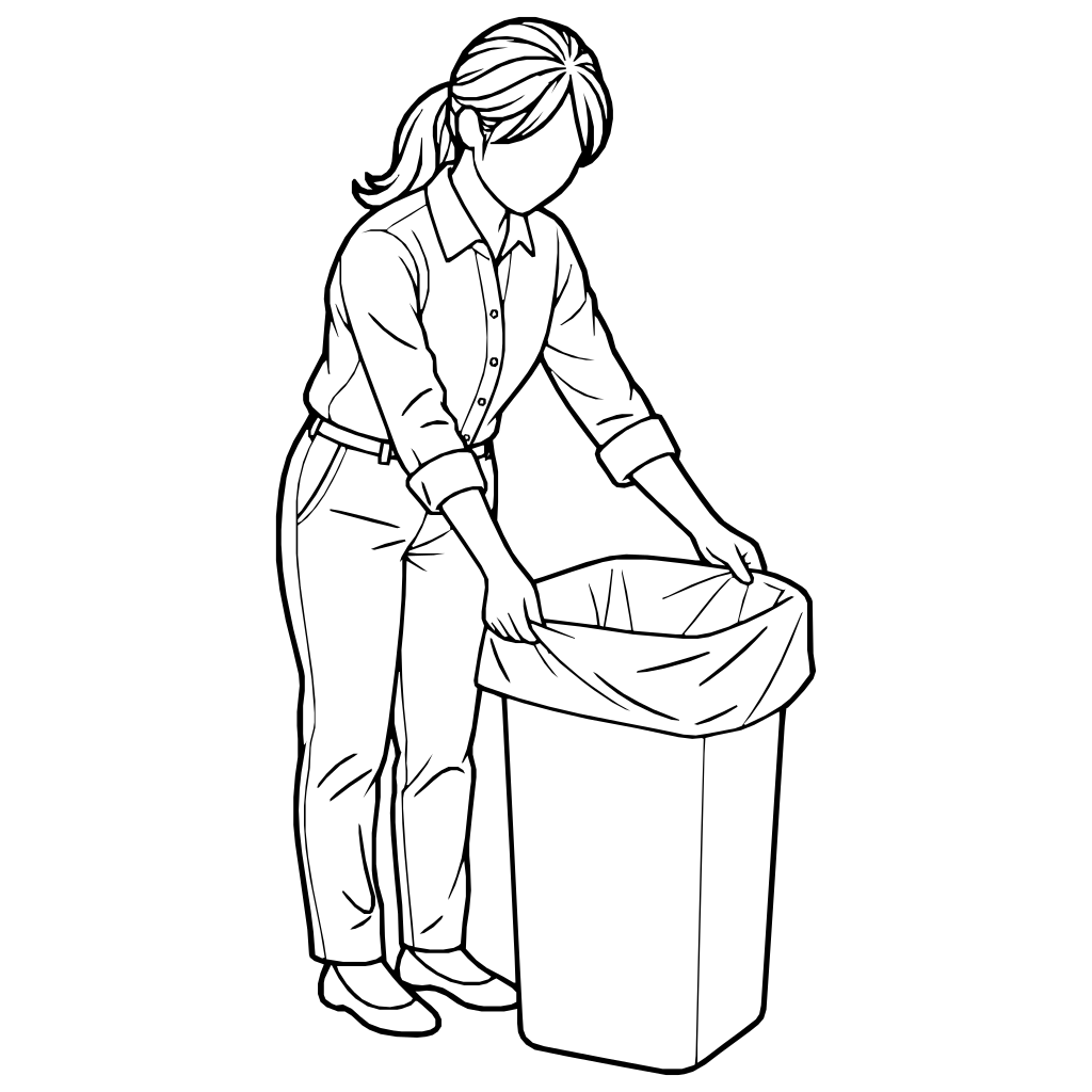 ごみ袋を交換するのイラスト（線画）