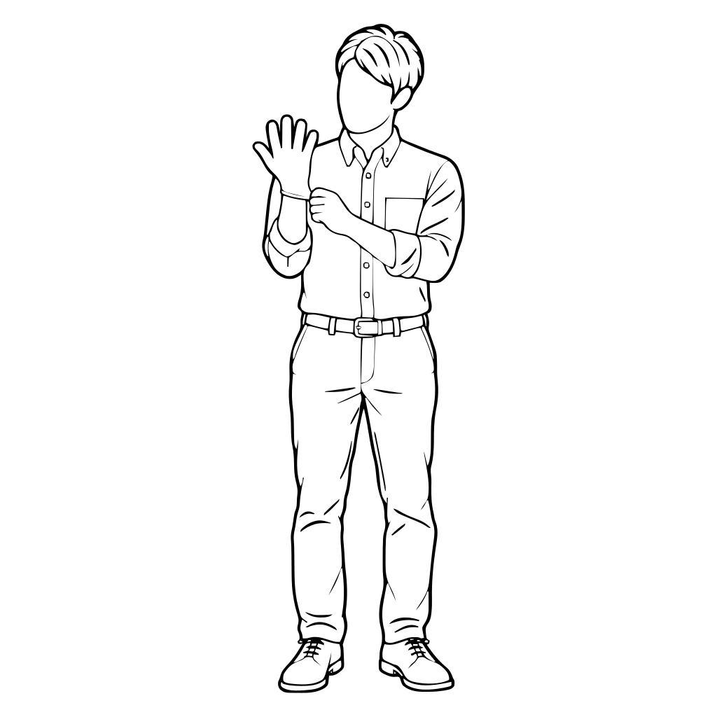 作業用手袋を着けるのイラスト（線画）