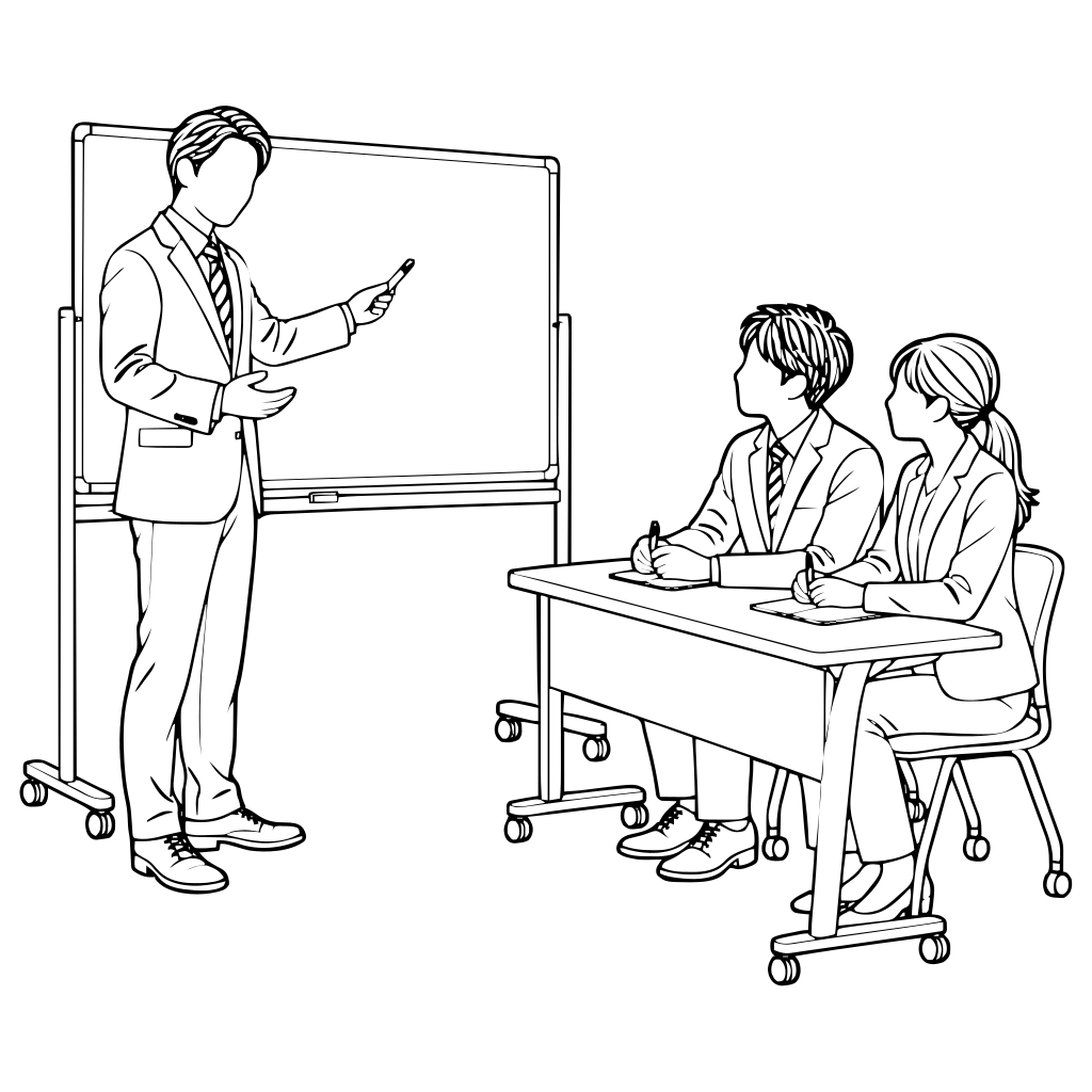 講師と受講者2人のイラスト（線画）