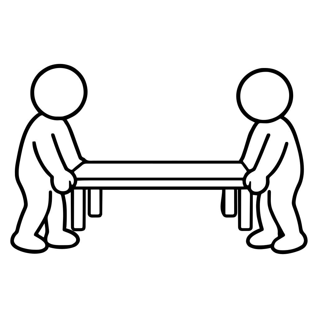 協力して机を運ぶ2人のイラスト（丸みのあるデフォルメ）