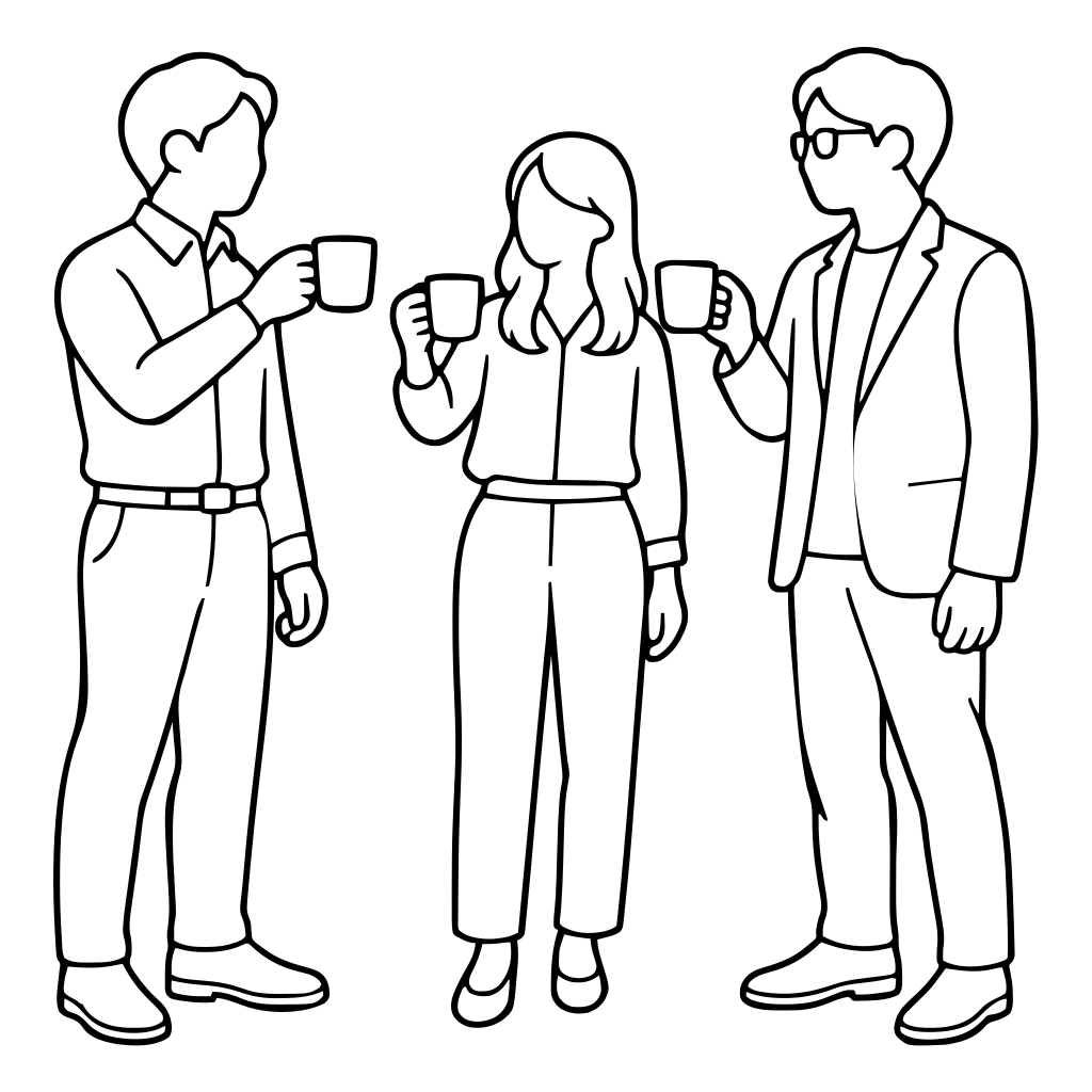 乾杯する職場の仲間3人のイラスト（シンプル）
