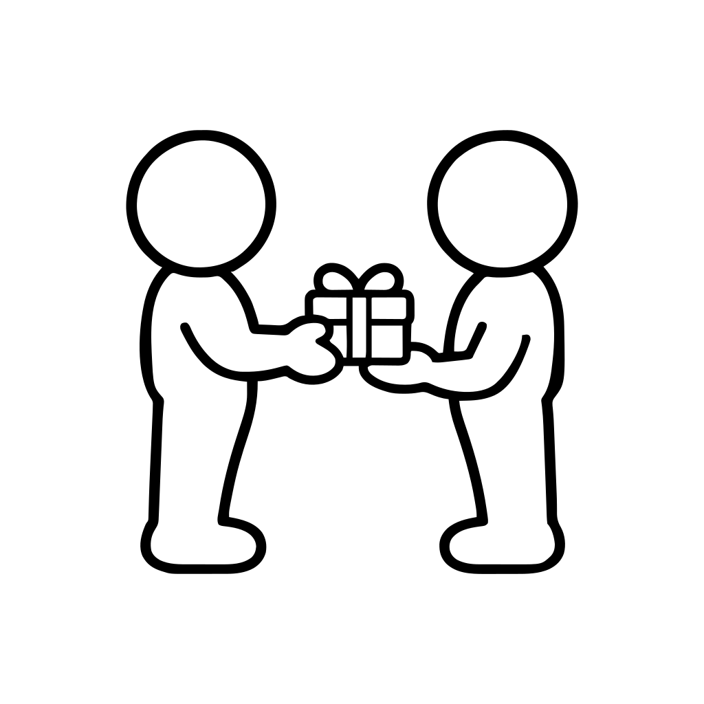 贈り物を渡す2人のイラスト（丸みのあるデフォルメ）