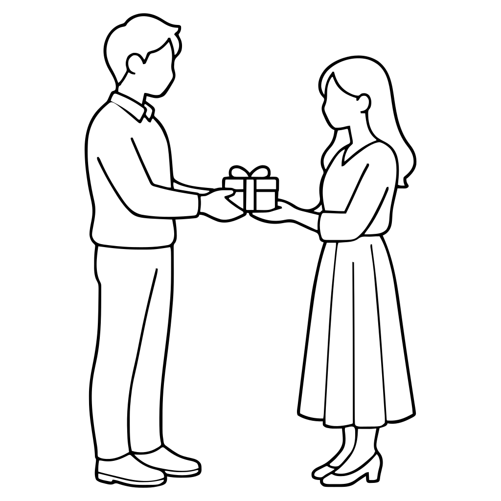 贈り物を渡す2人のイラスト（シンプル）