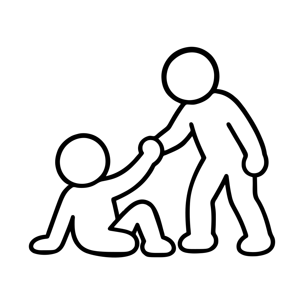 座り込んだ人の立ち上がりを助ける人のイラスト（丸みのあるデフォルメ）