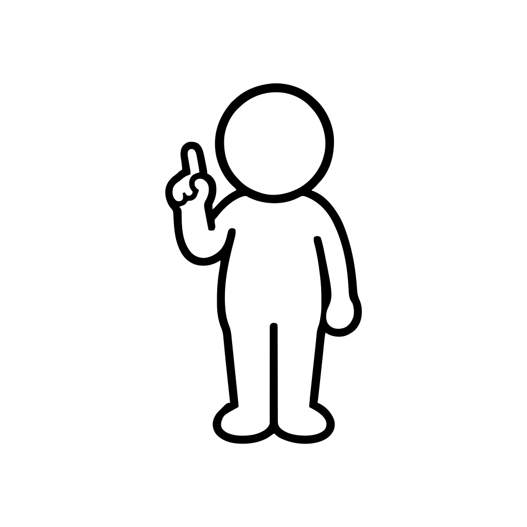 指を立ててひらめく人のイラスト（丸みのあるデフォルメ）