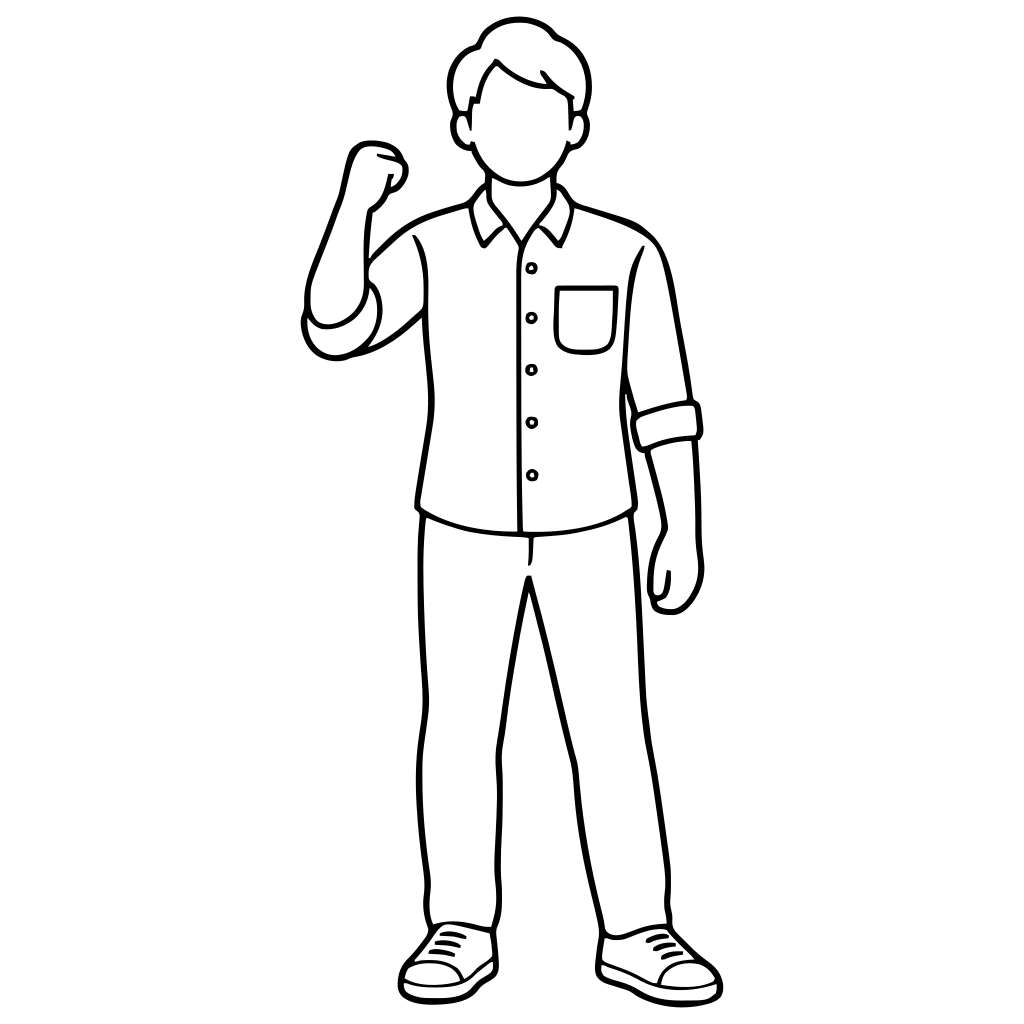 片腕でガッツポーズする人のイラスト（シンプル）