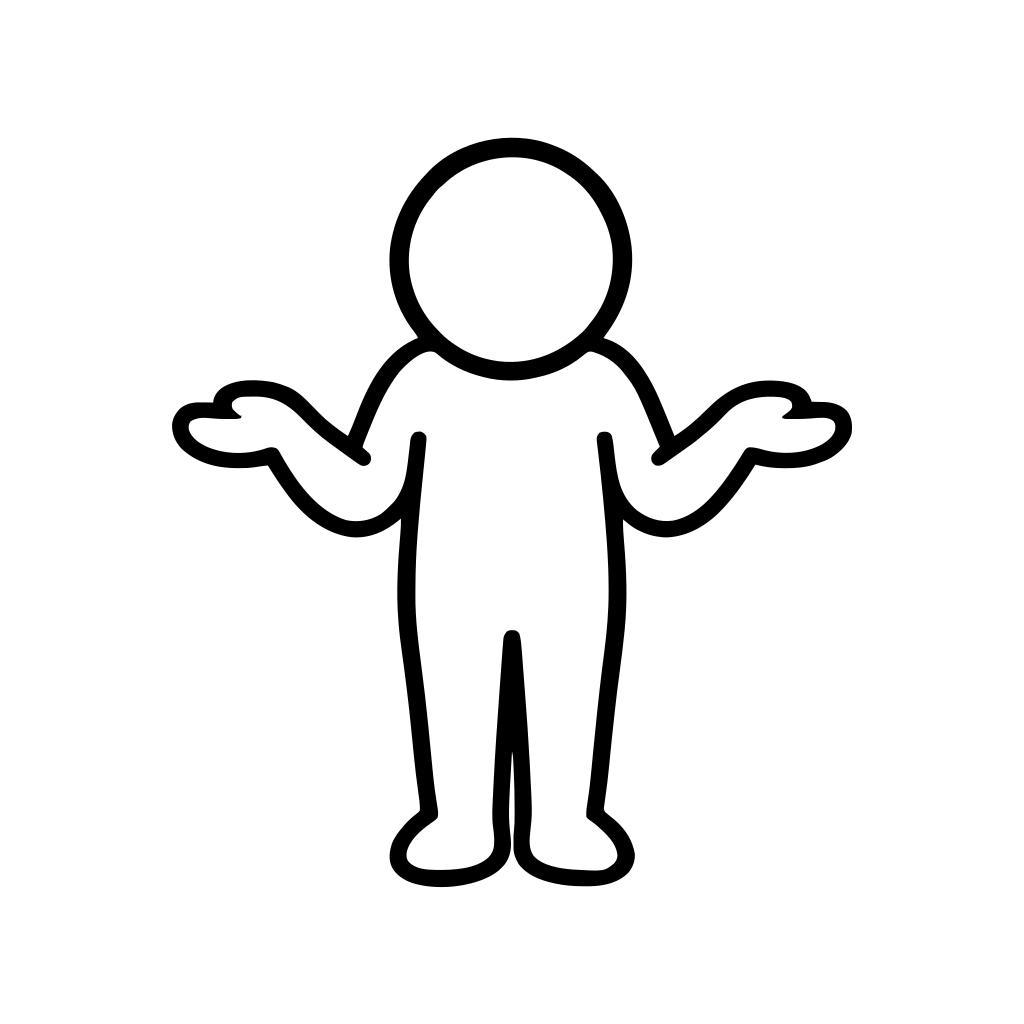 両手を広げて戸惑う人のイラスト（丸みのあるデフォルメ）