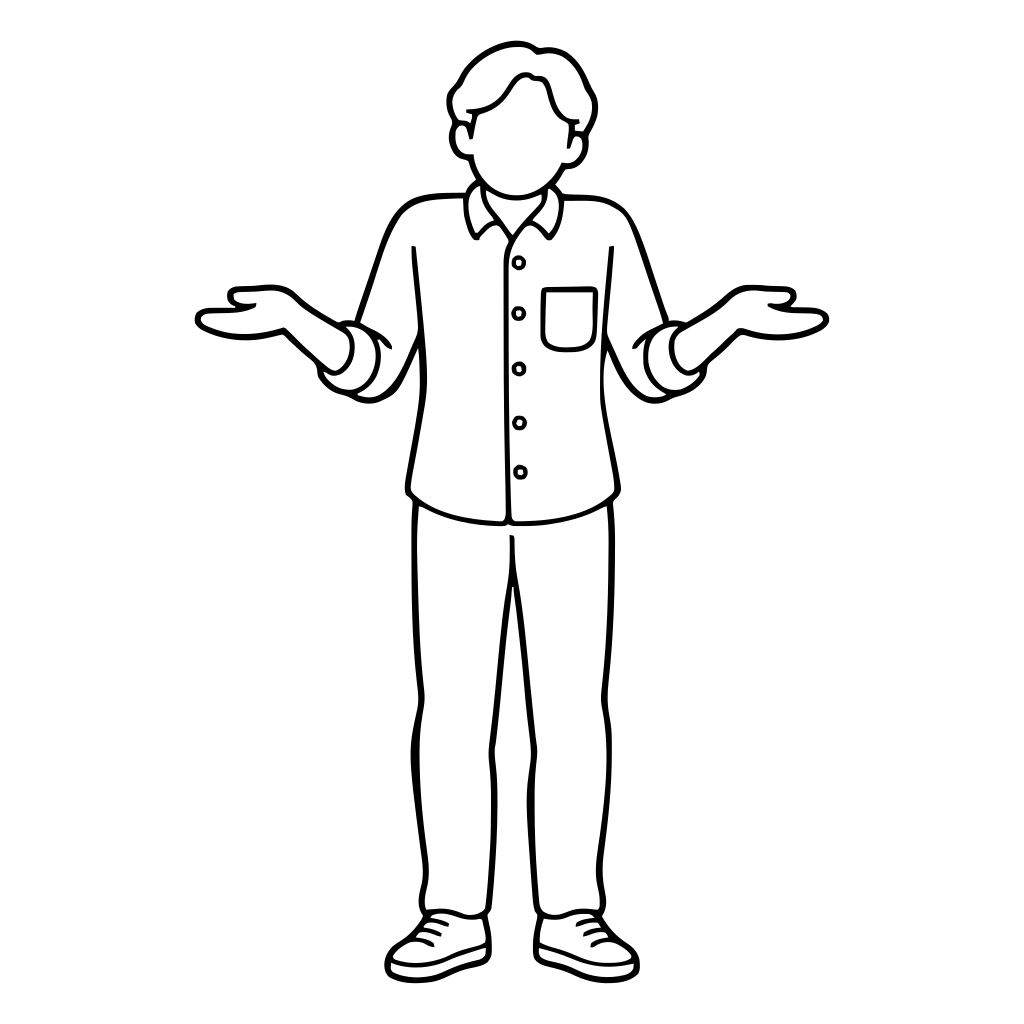両手を広げて戸惑う人のイラスト（シンプル）