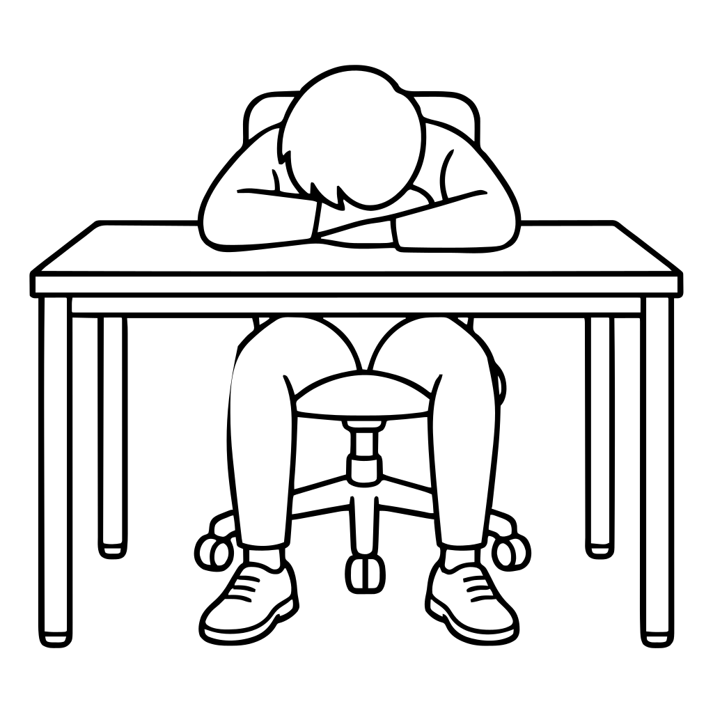 疲れて机に伏せる人のイラスト（シンプル）