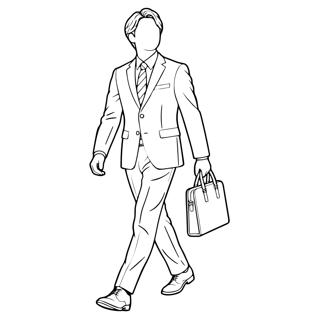 鞄を持って歩く人のイラスト（線画）