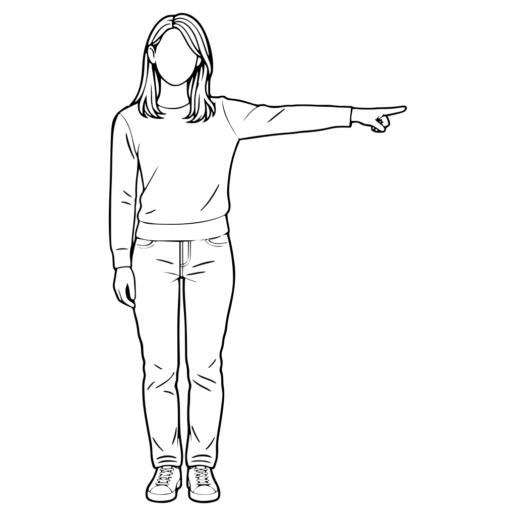 空いた方向を指さす人のイラスト（線画）