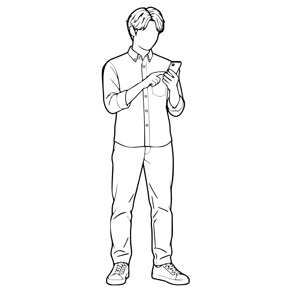 スマートフォンを操作する人のイラスト（線画）