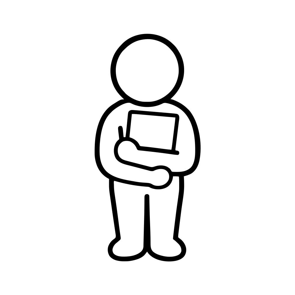 資料を胸に抱える人のイラスト（丸みのあるデフォルメ）