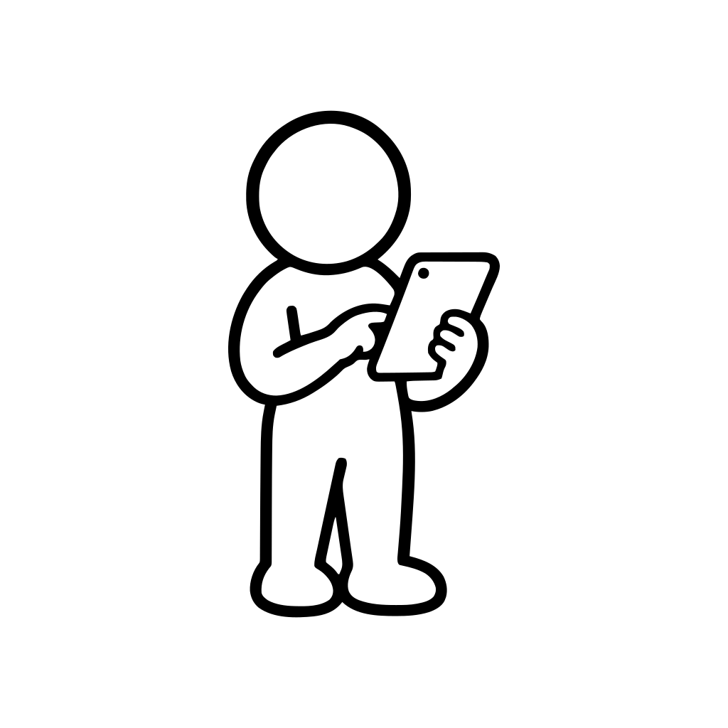 タブレットを持って立つ人のイラスト（丸みのあるデフォルメ）