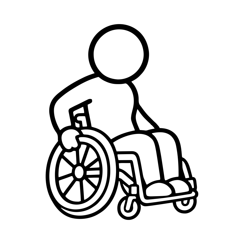 車椅子を自分で操作する人のイラスト（丸みのあるデフォルメ）