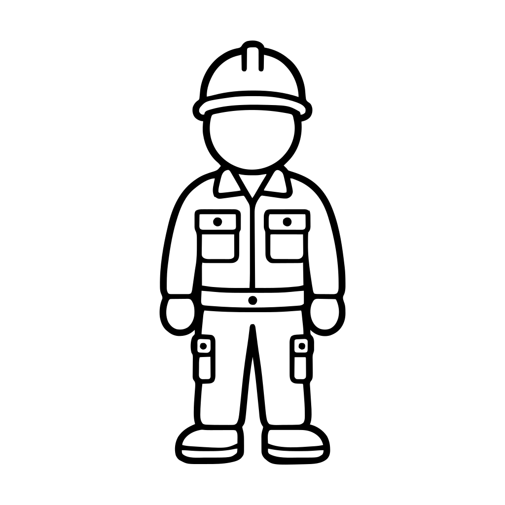 ヘルメットと作業服の作業員のイラスト（丸みのあるデフォルメ）