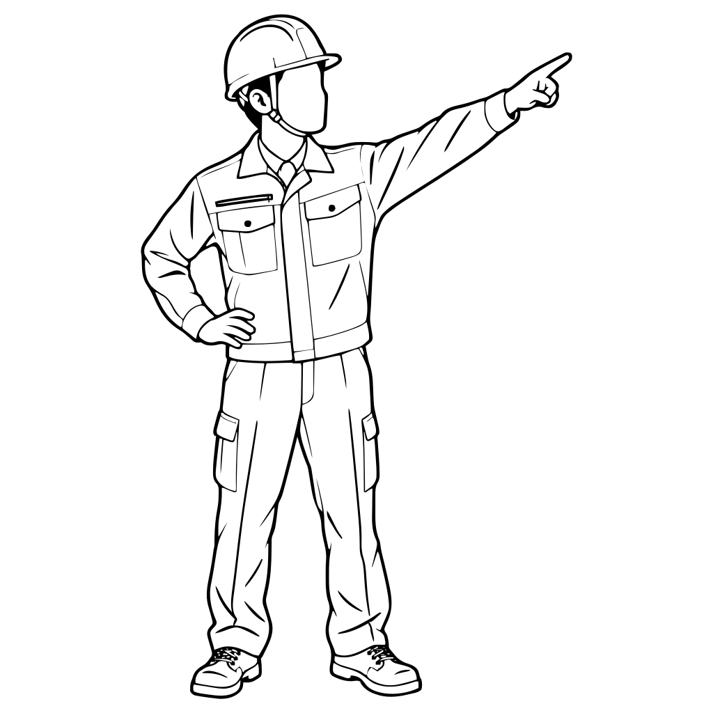 指差し確認する作業員のイラスト（線画）
