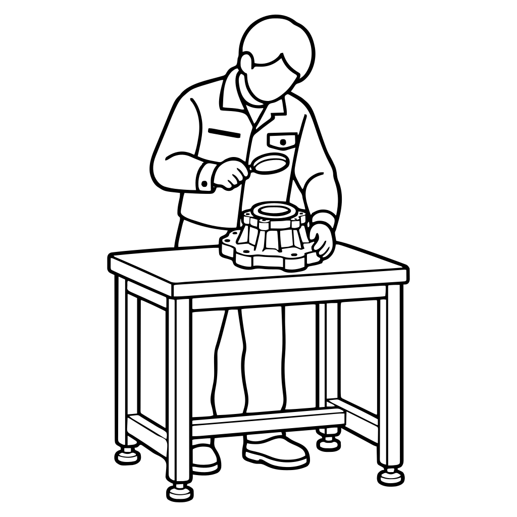 部品を検査する作業員のイラスト（シンプル）