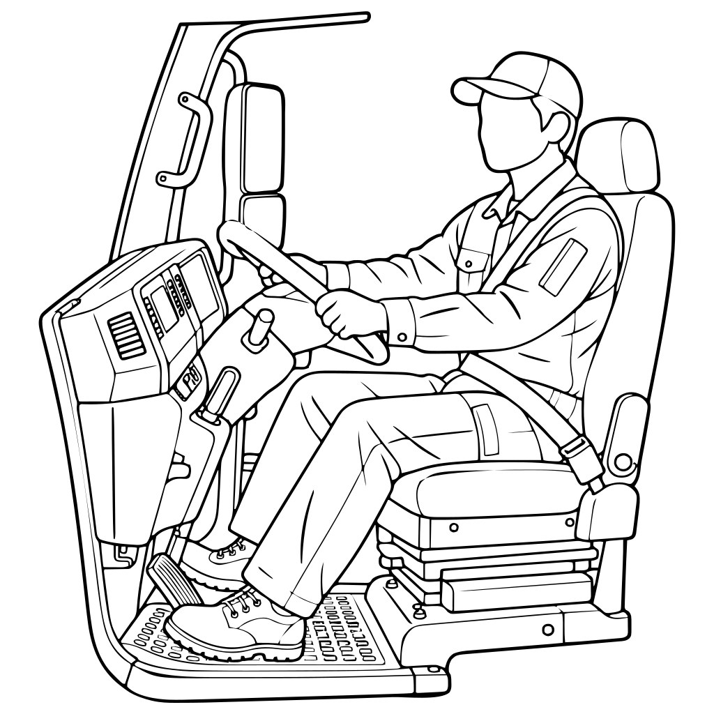 トラックを運転する人のイラスト（線画）