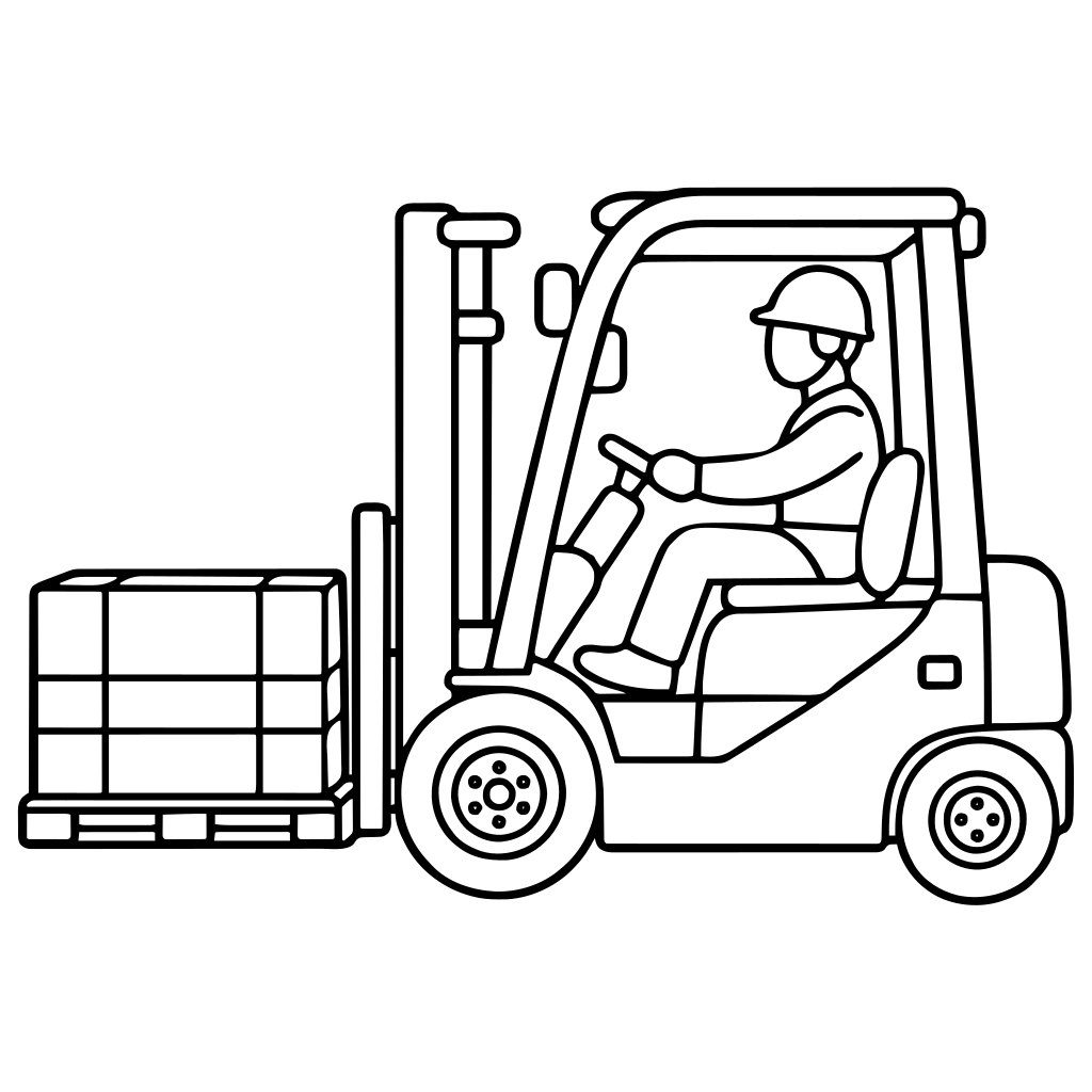 フォークリフトで荷物を運ぶ人のイラスト（シンプル）