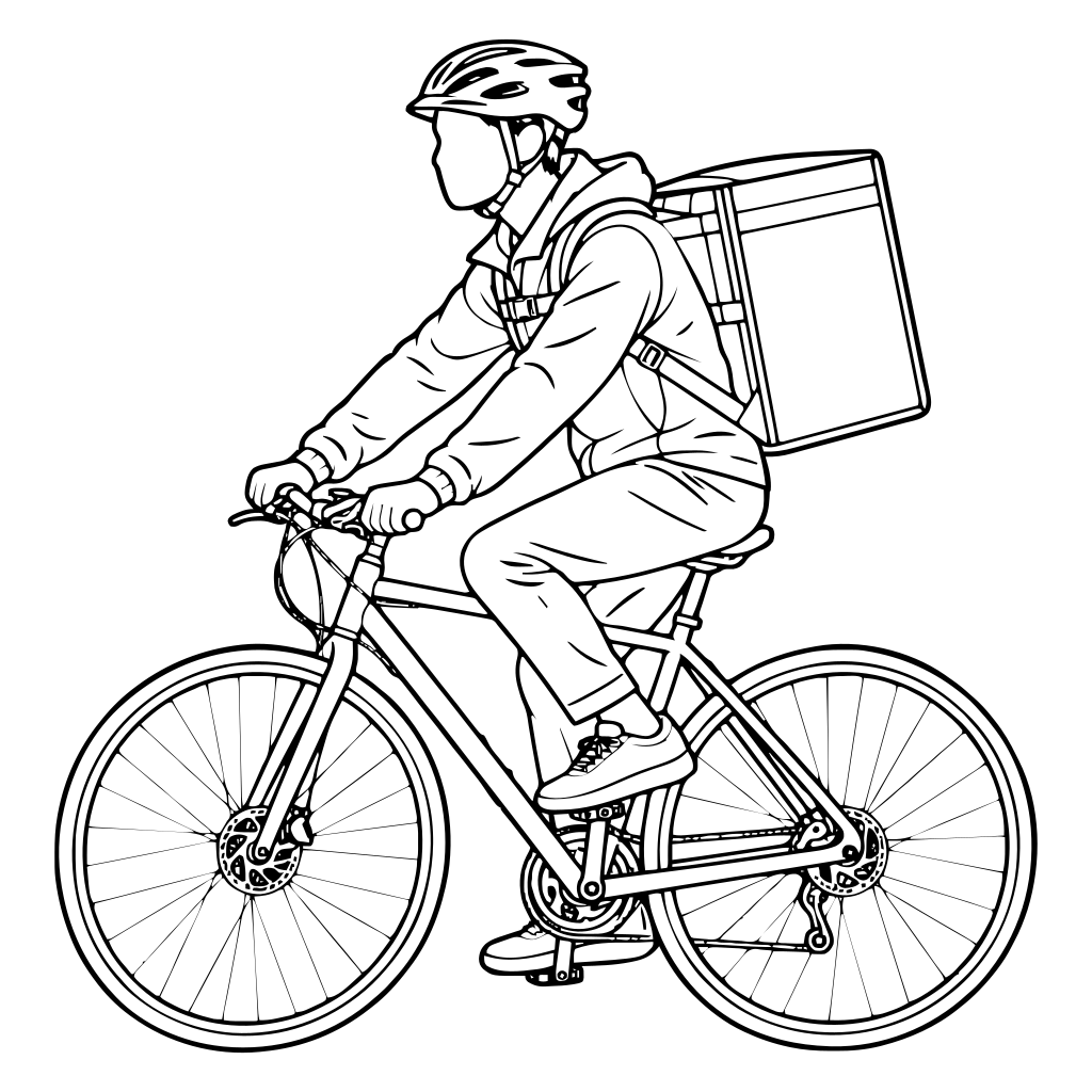 自転車で配達する人のイラスト（線画）