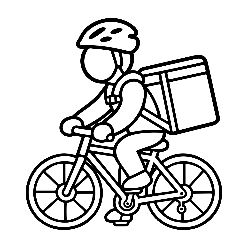 自転車で配達する人のイラスト（丸みのあるデフォルメ）