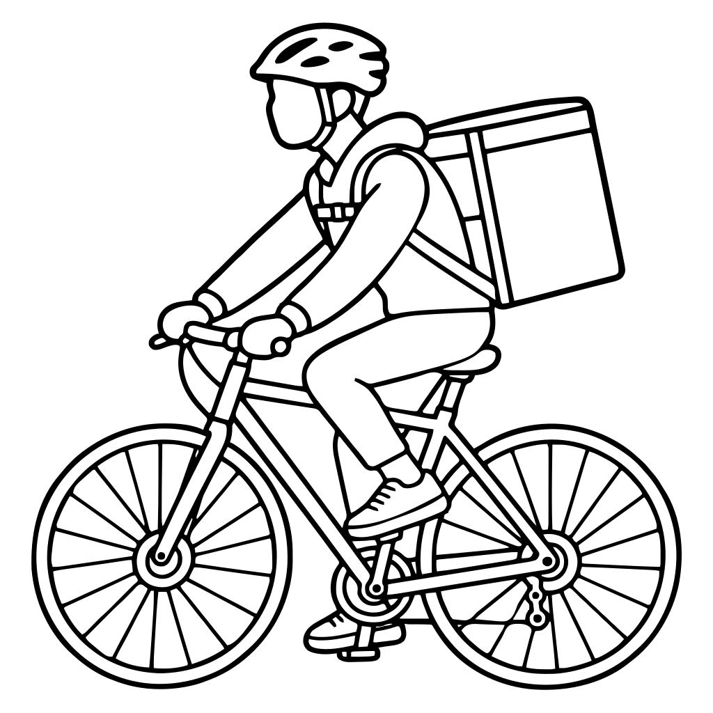 自転車で配達する人のイラスト（シンプル）