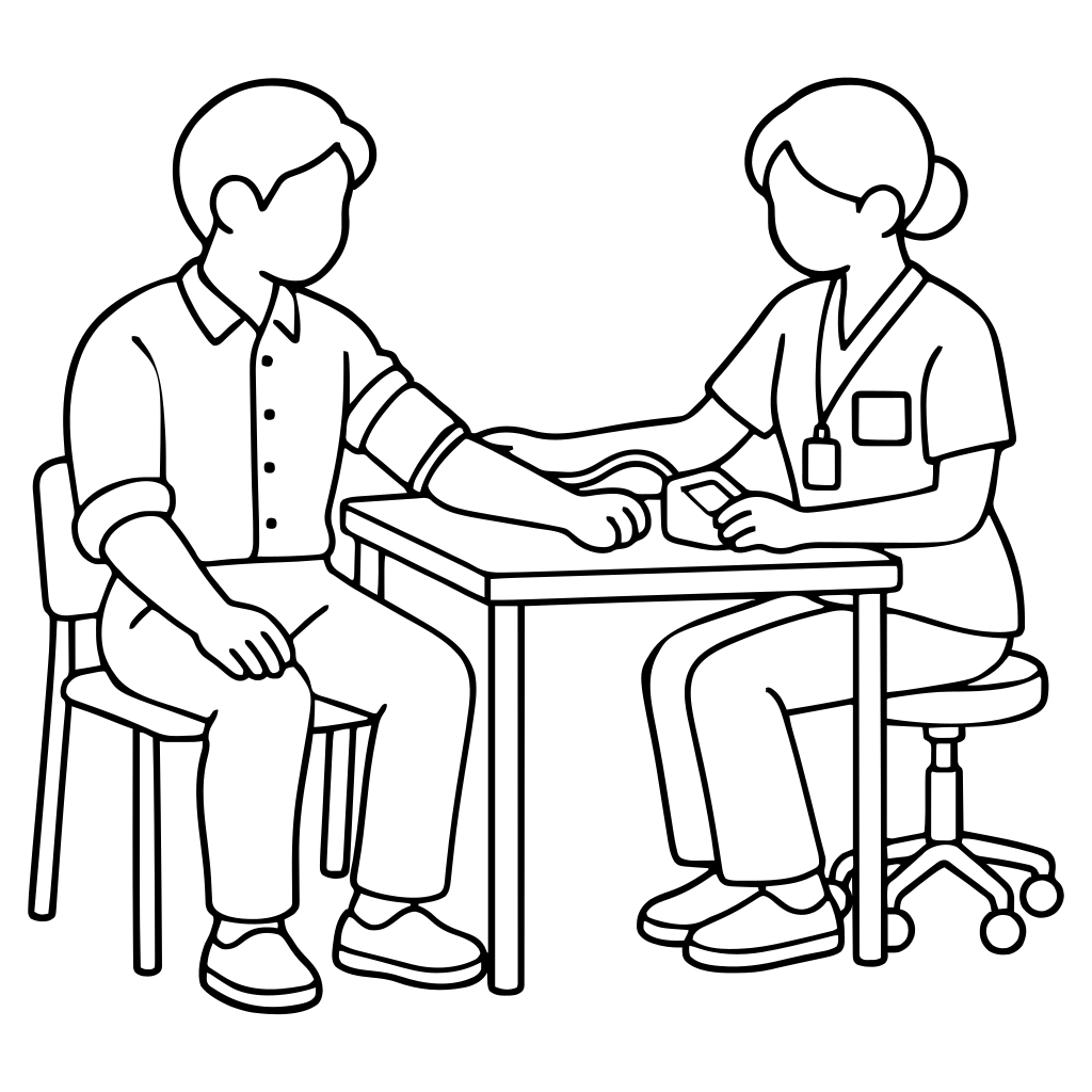 血圧を測る看護師のイラスト（シンプル）