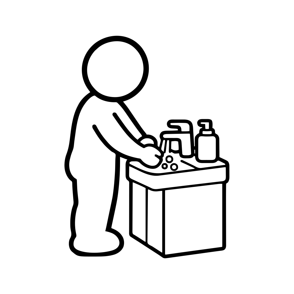 洗面台で手を洗う人のイラスト（丸みのあるデフォルメ）