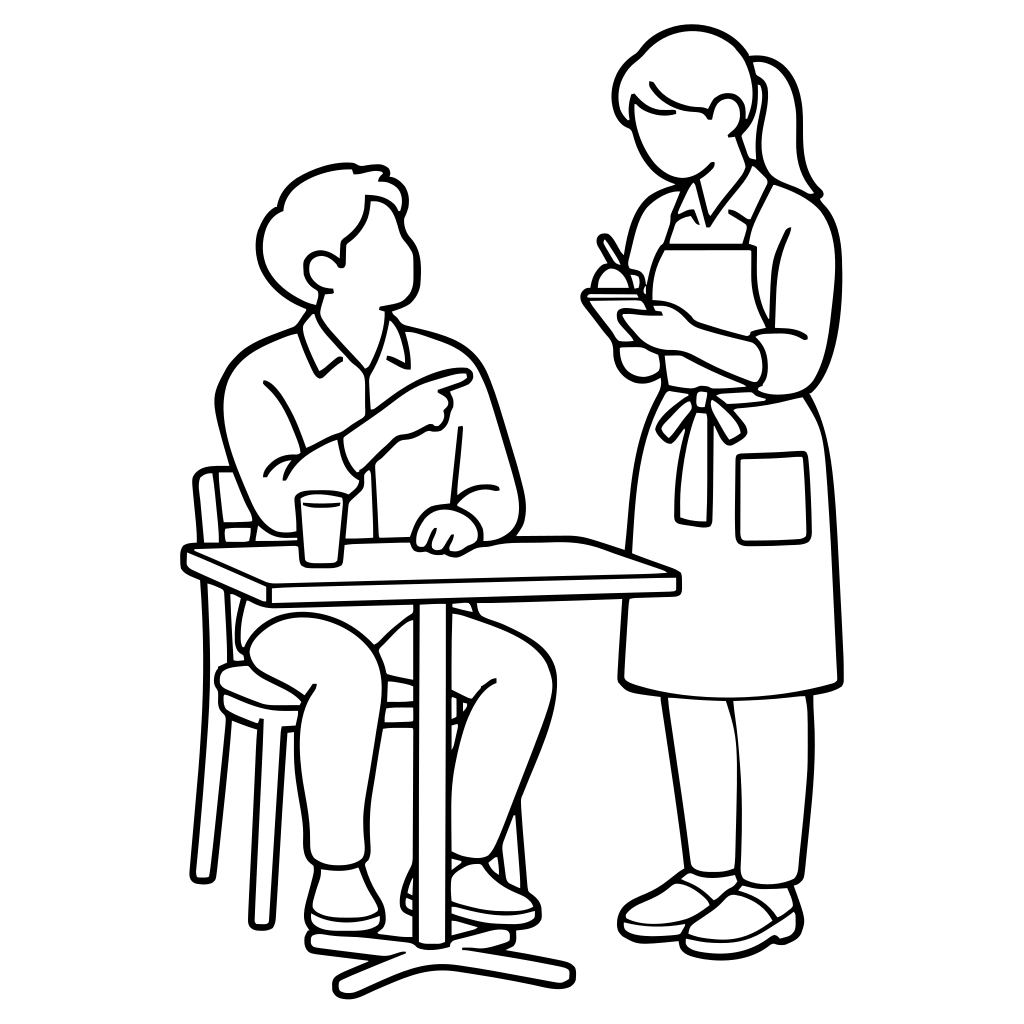 客の注文を取る店員のイラスト（シンプル）