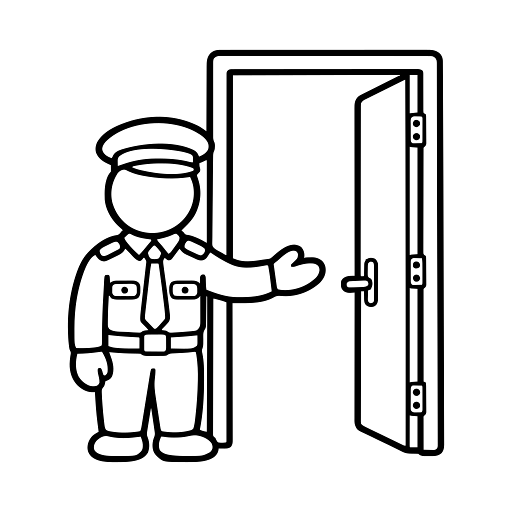 A security guard directing visitors at an entrance illustration (Rounded style)