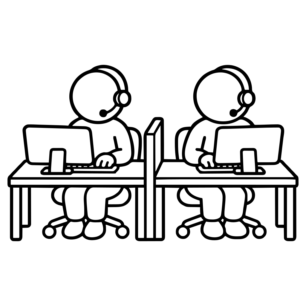 並んで応対するコールセンター担当者2人のイラスト（丸みのあるデフォルメ）