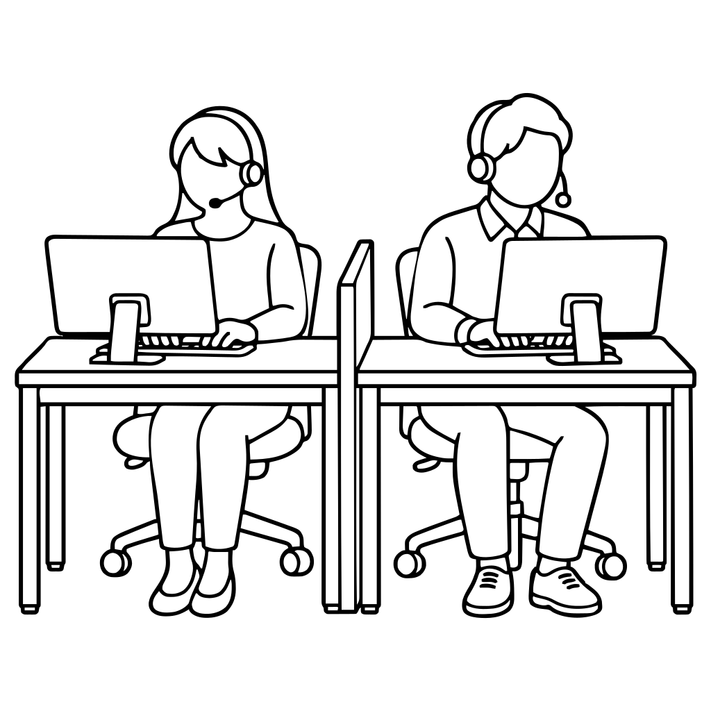 並んで応対するコールセンター担当者2人のイラスト（シンプル）