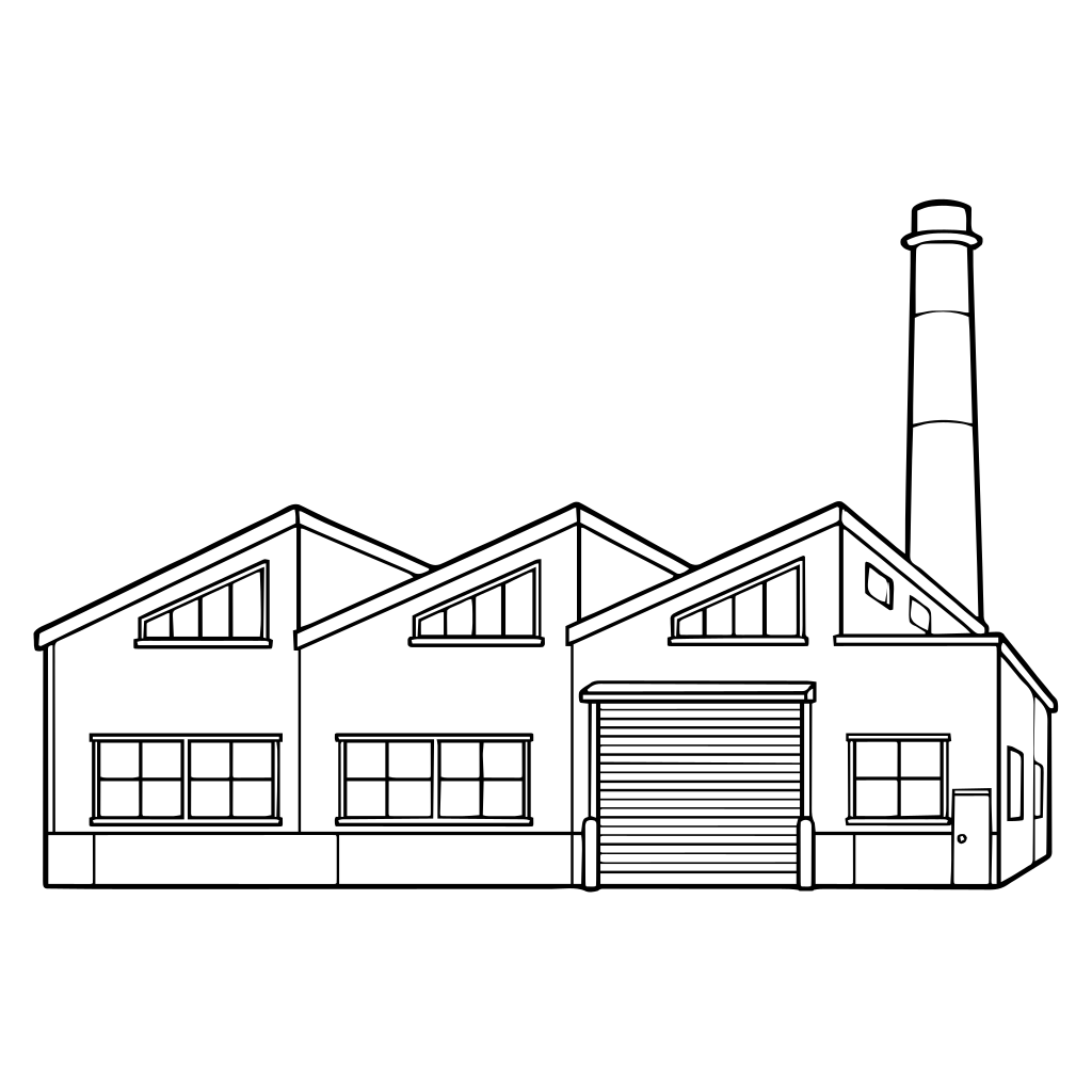 煙突のある工場のイラスト（線画）