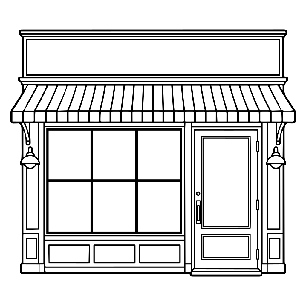 ひさしのある店舗のイラスト（線画）