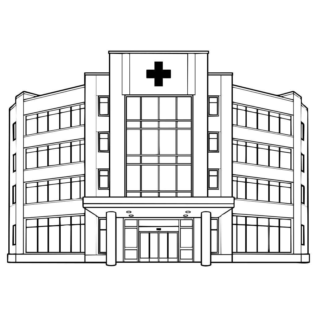 病院の建物のイラスト（線画）