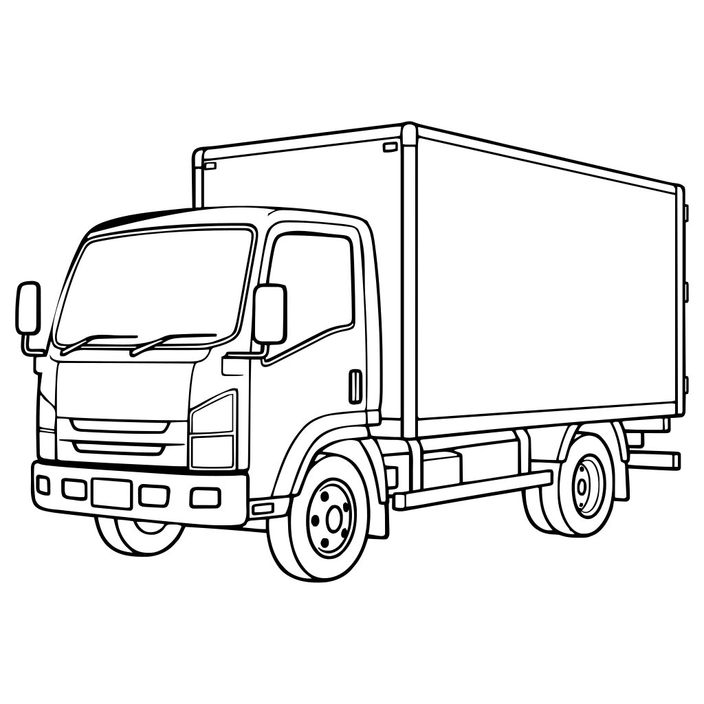 配送用のトラックのイラスト（線画）