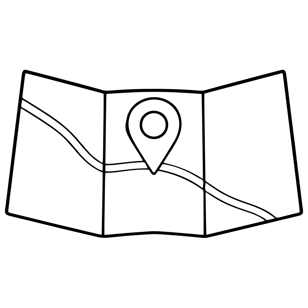 地図と位置ピンのイラスト（線画）