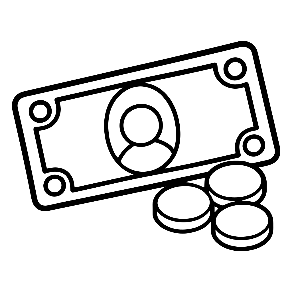 硬貨と紙幣の記号のイラスト（丸みのあるデフォルメ）