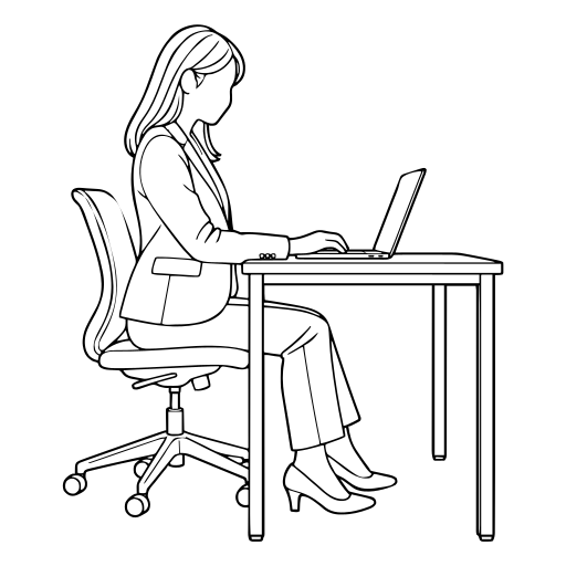 ノートPCに入力する人のイラスト（線画）
