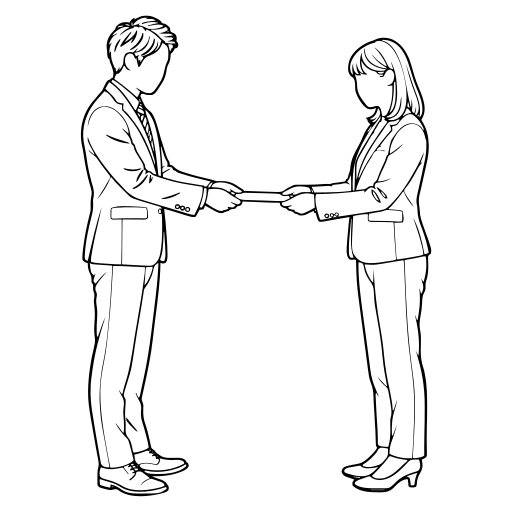 書類を渡す2人のイラスト（線画）
