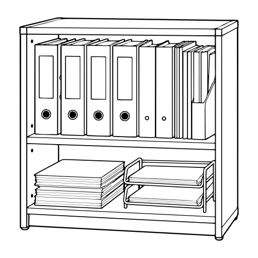 オープン書類棚のイラスト（線画）