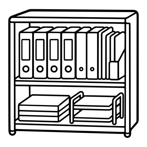 オープン書類棚のイラスト（丸みのあるデフォルメ）