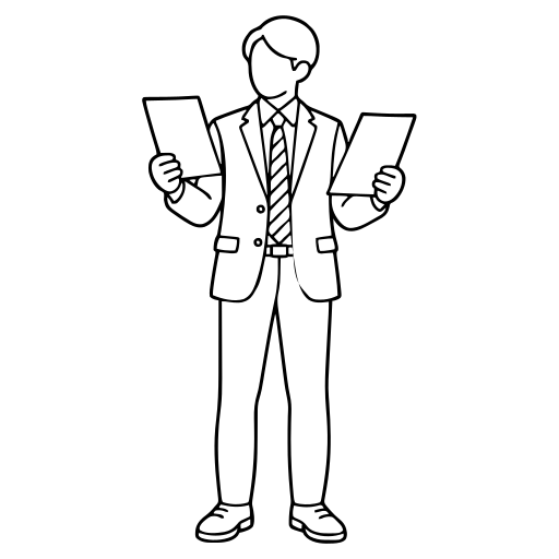 2枚の書類を見比べる人のイラスト（シンプル）