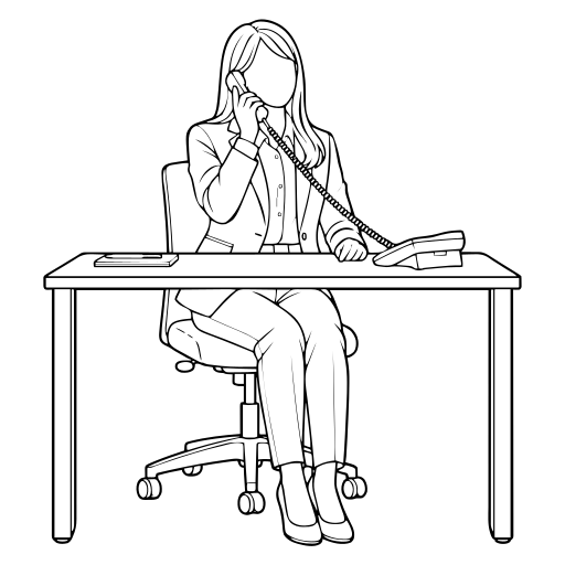 固定電話で話す人のイラスト（線画）
