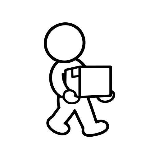 段ボール箱を運ぶ人のイラスト（丸みのあるデフォルメ）