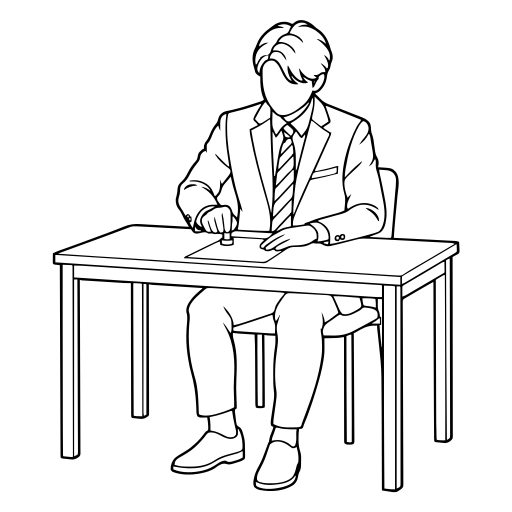 書類に押印するのイラスト（線画）