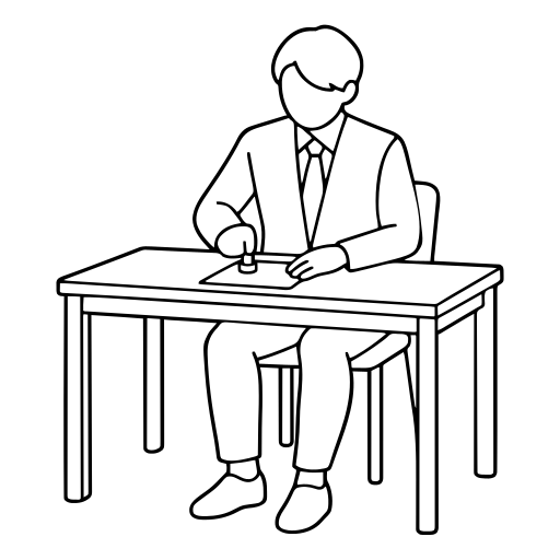 書類に押印するのイラスト（シンプル）