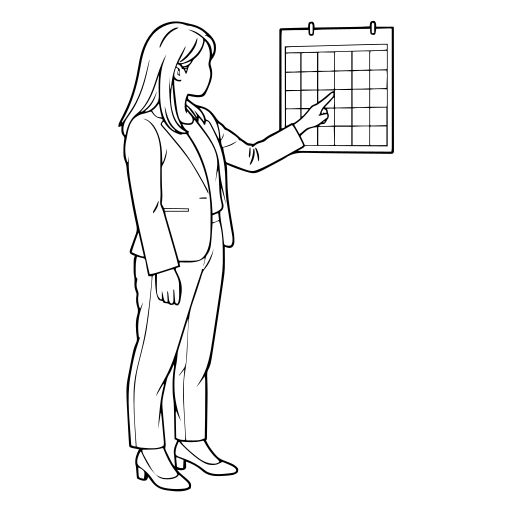 壁のカレンダーを指すのイラスト（線画）